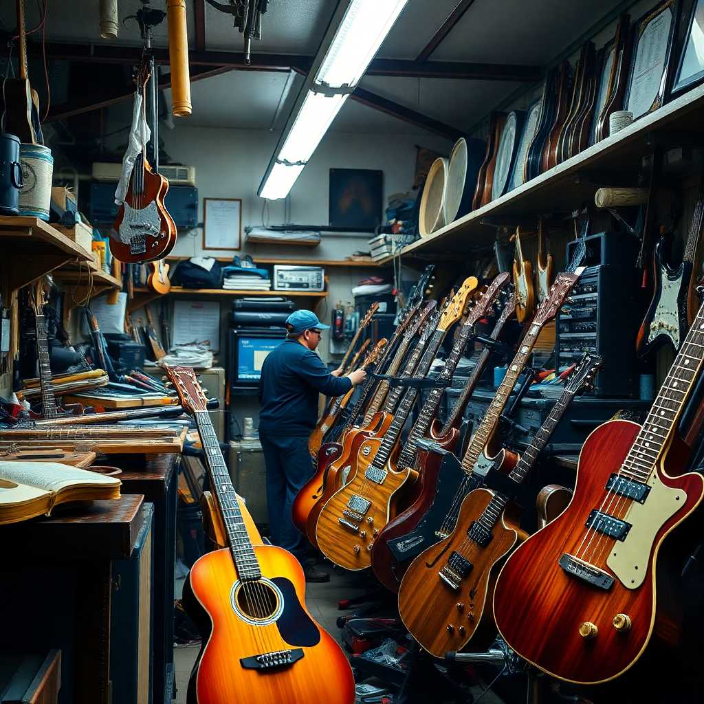 A busy instrument repair shop with incoming texts visual