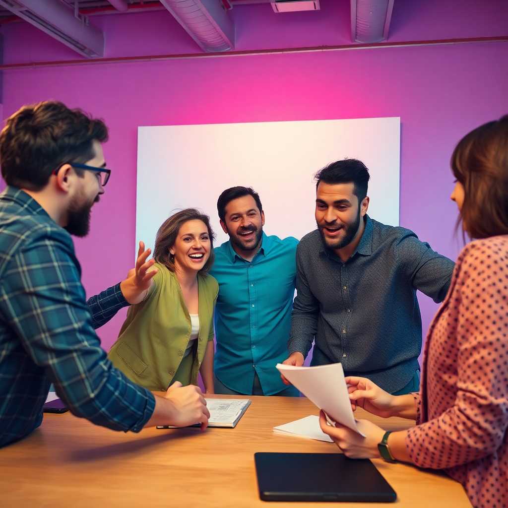 A team excitedly reviewing an efficient setup process of TextSupport.