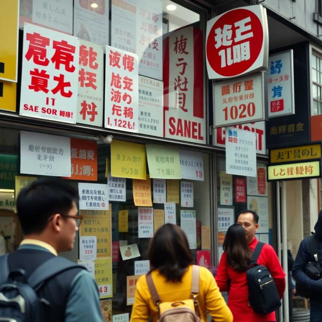A flurry of messages on a busy storefront