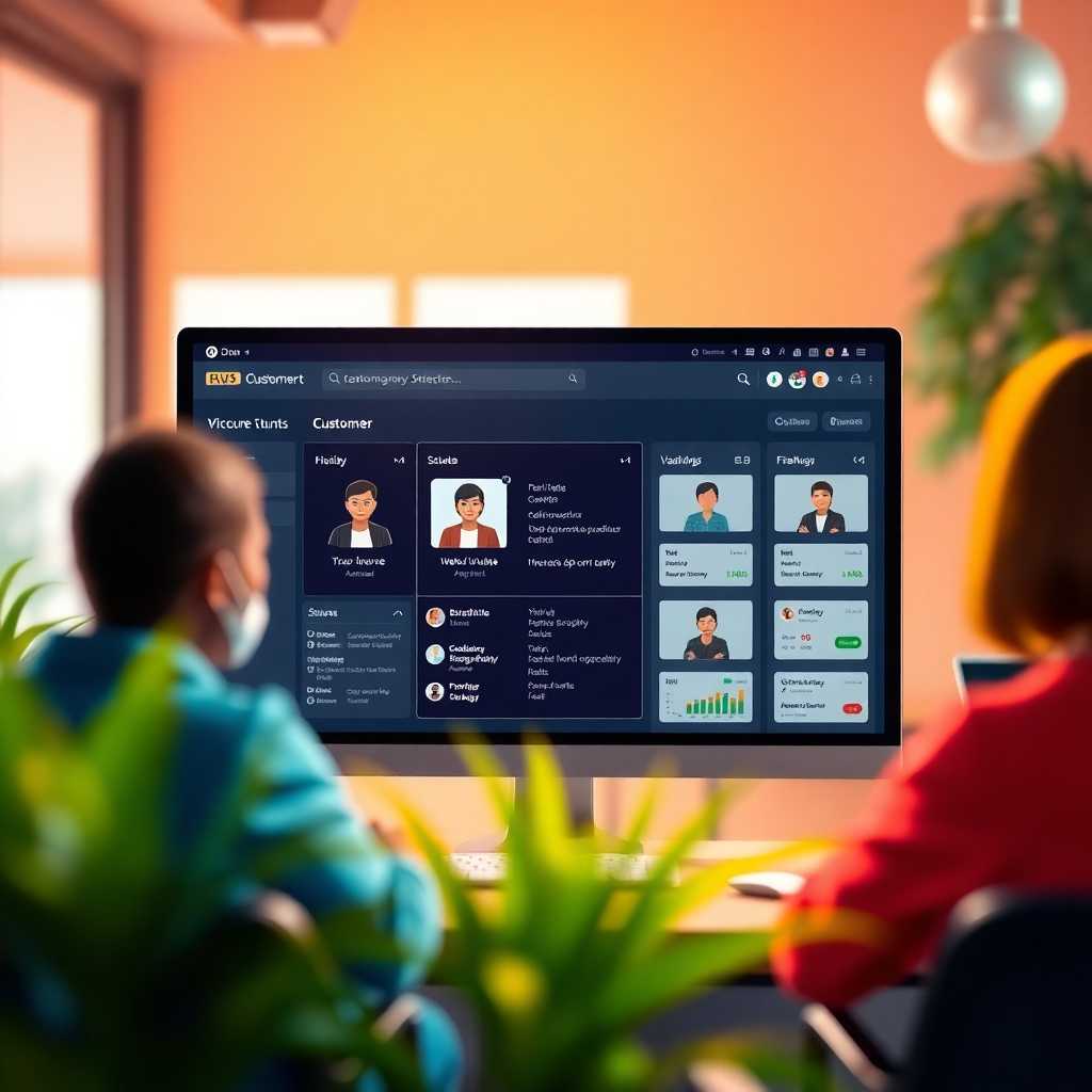 An animated interface of the desktop portal showing organized customer interactions.