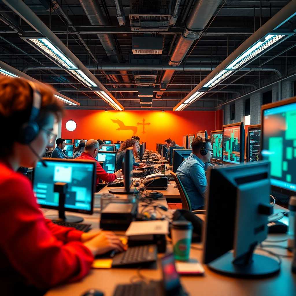 A bustling tech support office fielding endless inquiries.