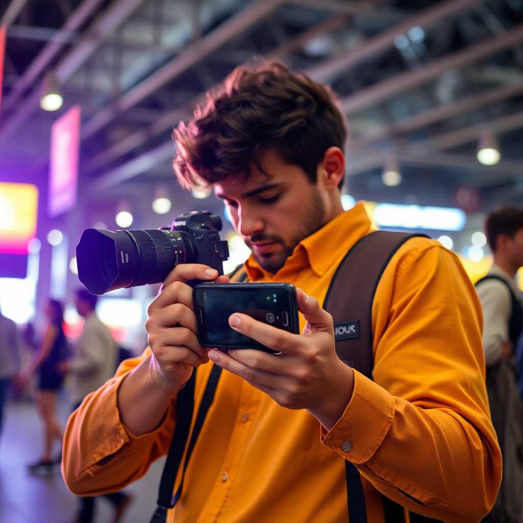 Photographer at work with a phone in hand