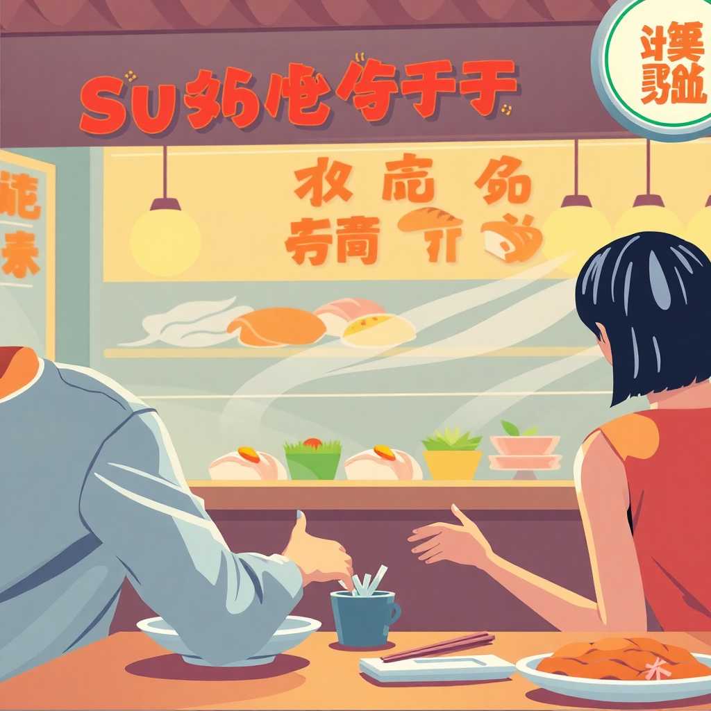 Illustration of automated SMS conversation between customer and sushi bar