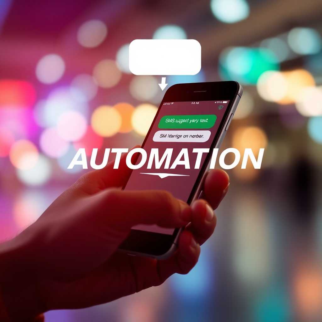 Visual graphic of mobile device illustrating SMS automation process.