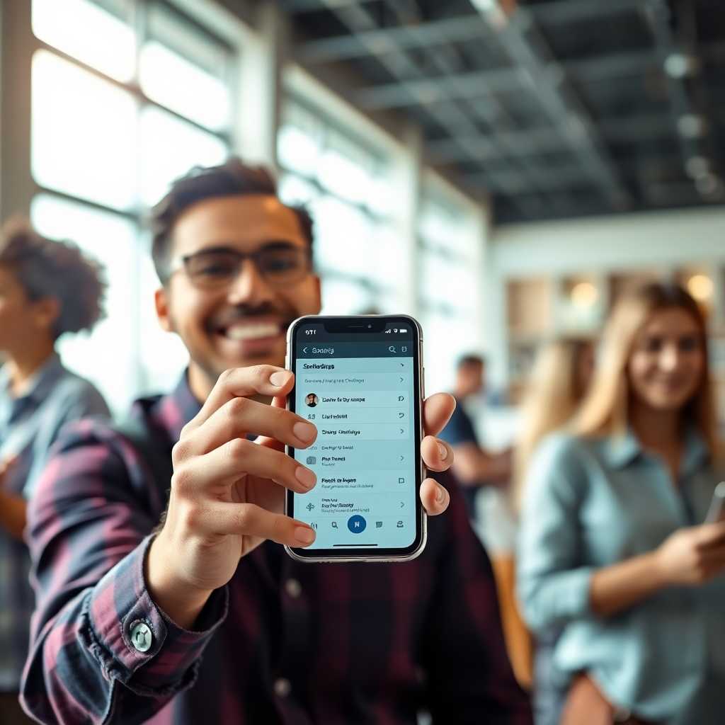 A satisfied customer holding a mobile phone with a scheduling app open