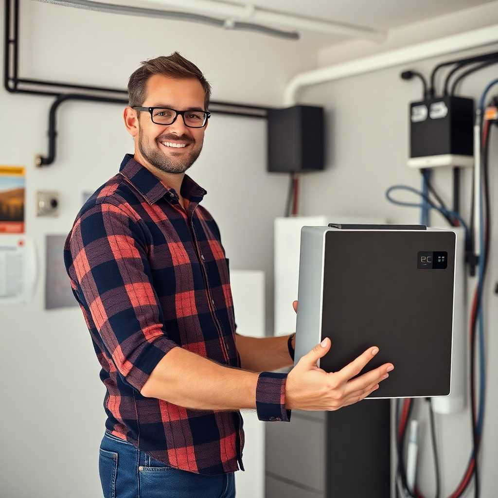 Satisfied customer holding a newly installed electronic system