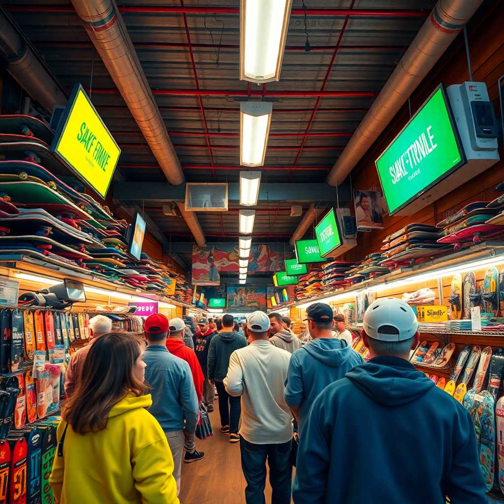 A bustling skate rental shop with a swarm of notifications.